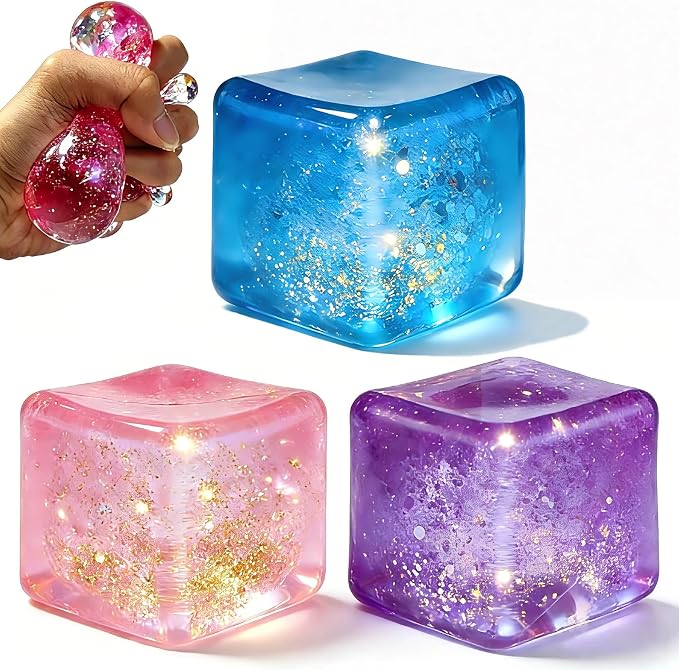Cube Squishy Squeeze Glitter Stress Cube - Random Color