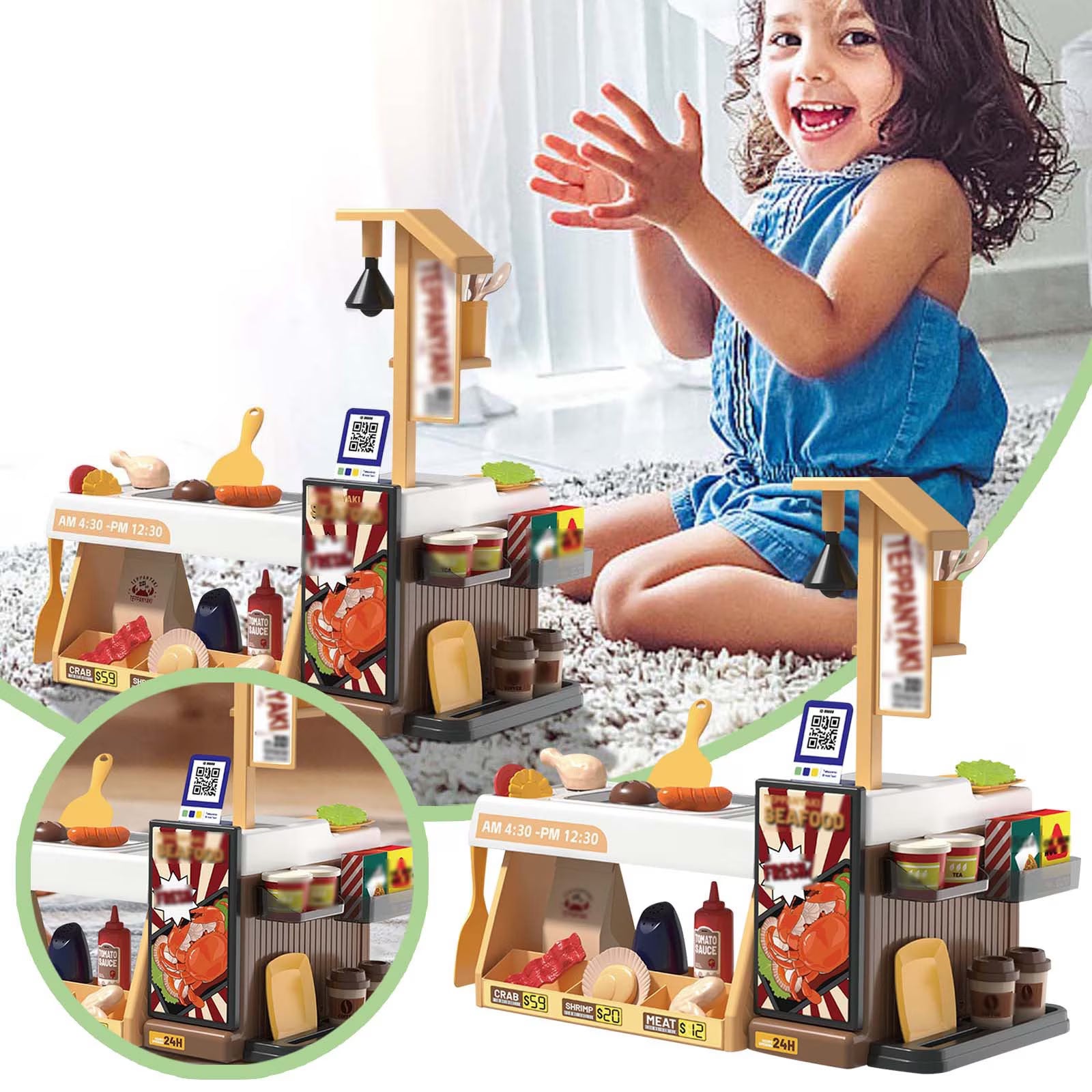 Mini Kitchen Teppanyaki Grill and Seafood Cooking 44 Pcs Pretend Play Set