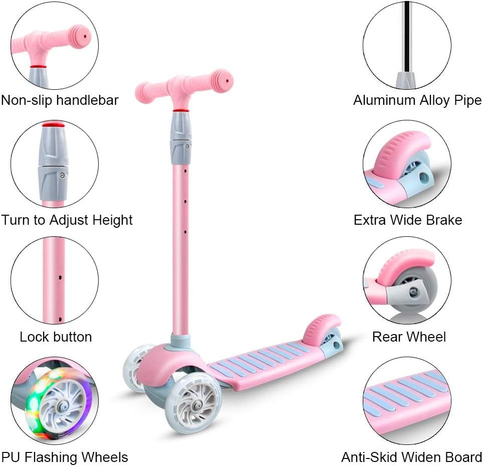 Foldable Light-Up Wheels Tri Wheels Scooter for Kids with Adjustable Height - 515