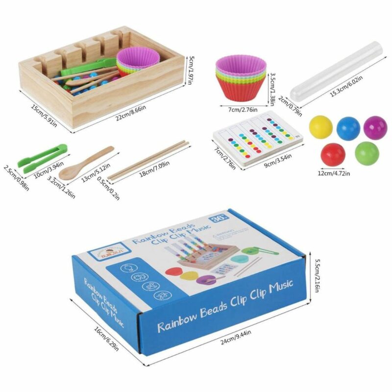 Early Education Rainbow Beads Clip Test Tube Sorting Wooden Kit - 438