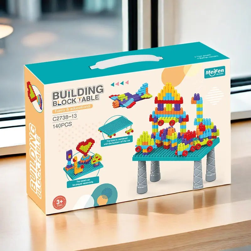 DIY Built Building Blocks Table Play Set - 140 pieces