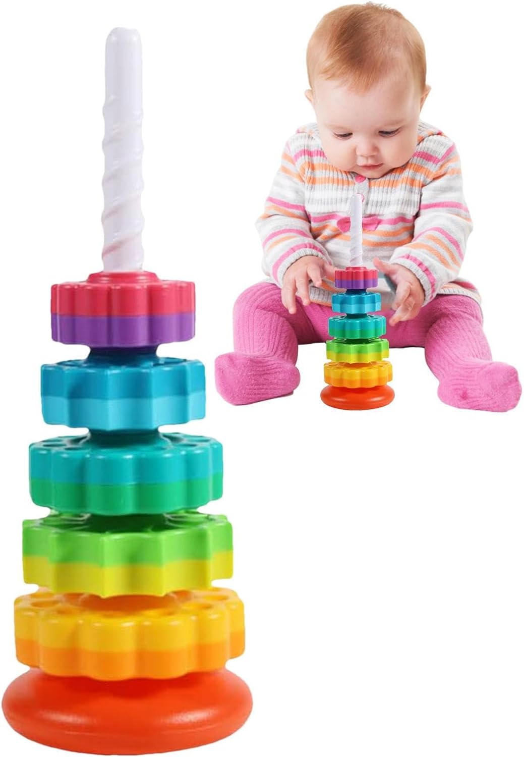 Sensory Spin Gears Stacking Five Rings Rainbow Tower - 403 - Default Title - Odeez | Educational Toys Pakistan 
