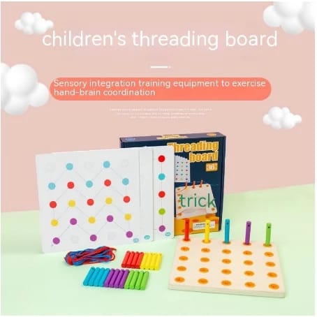 Wooden Rainbow Pegboard Lacing Activity with Patterns - 740 - Default Title - Odeez | Educational Toys Pakistan 