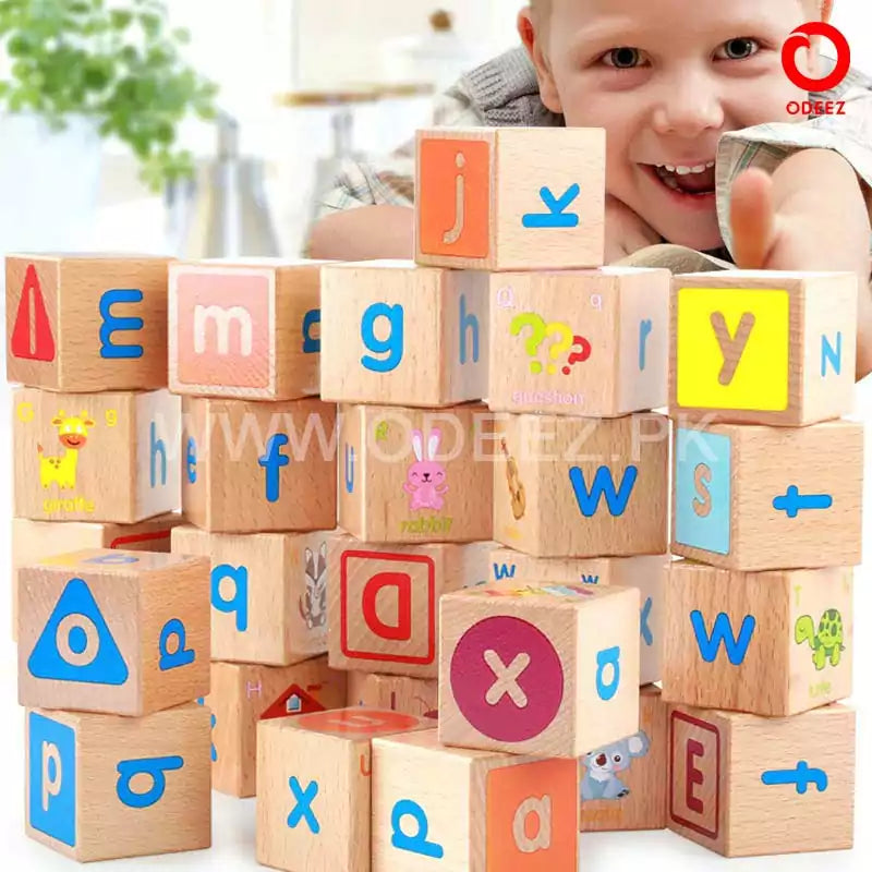 ABC Solid Wooden Building Blocks With Multiple Activities - Default Title - Odeez | Educational Toys Pakistan 