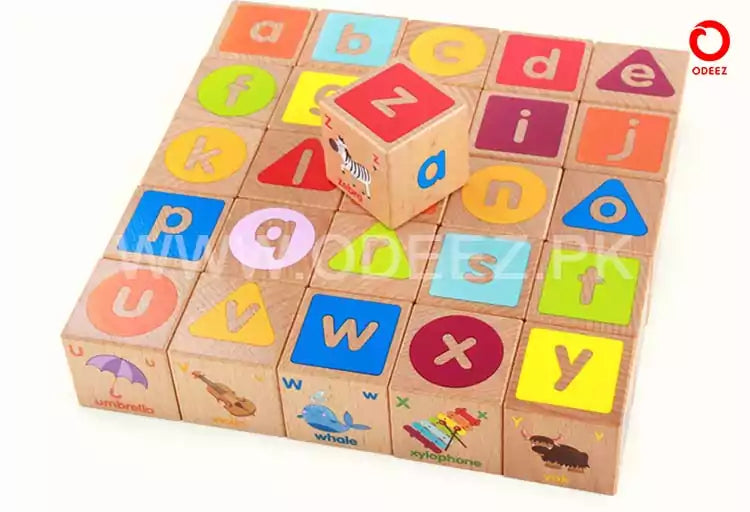 ABC Solid Wooden Building Blocks With Multiple Activities - Default Title - Odeez | Educational Toys Pakistan 