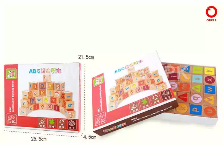 ABC Solid Wooden Building Blocks With Multiple Activities - Default Title - Odeez | Educational Toys Pakistan 