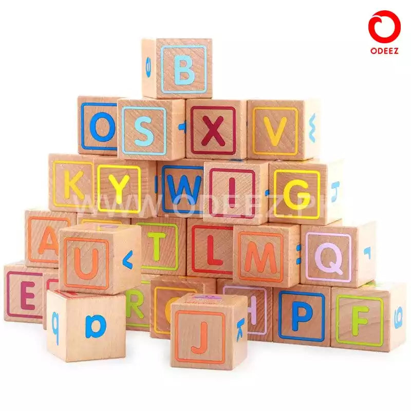 ABC Solid Wooden Building Blocks With Multiple Activities - Default Title - Odeez | Educational Toys Pakistan 