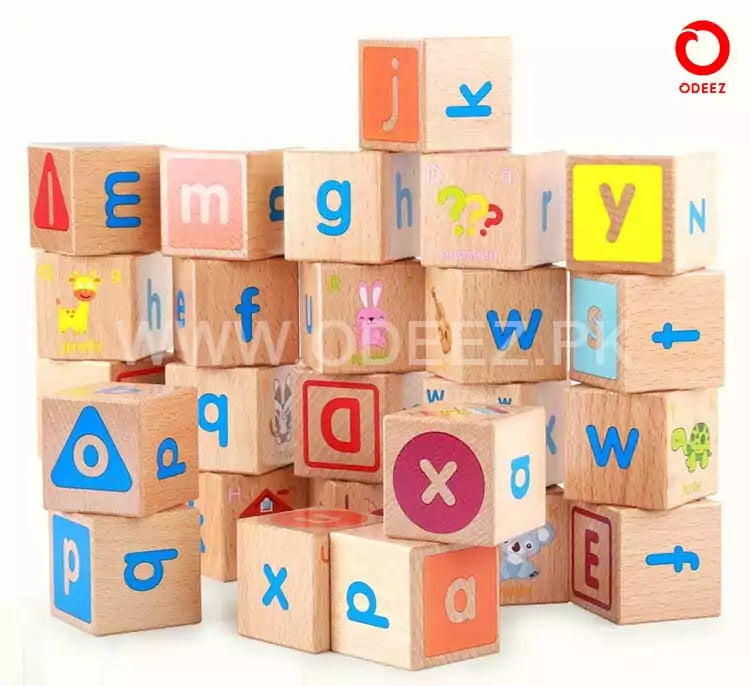 ABC Solid Wooden Building Blocks With Multiple Activities - Default Title - Odeez | Educational Toys Pakistan 