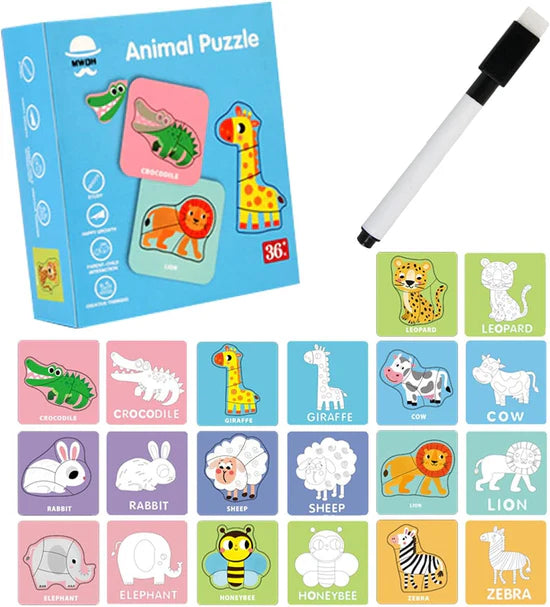 2in1 Jigsaw Puzzle Write and Wipe Cards - 569 - Dinosaur-Animal-Vegetable-Traffic - Odeez | Educational Toys Pakistan 