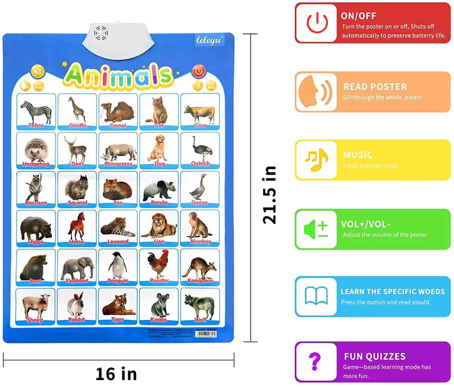 Animals Recognition Chart with Sound for Kids - 906 - Default Title - Odeez | Educational Toys Pakistan 