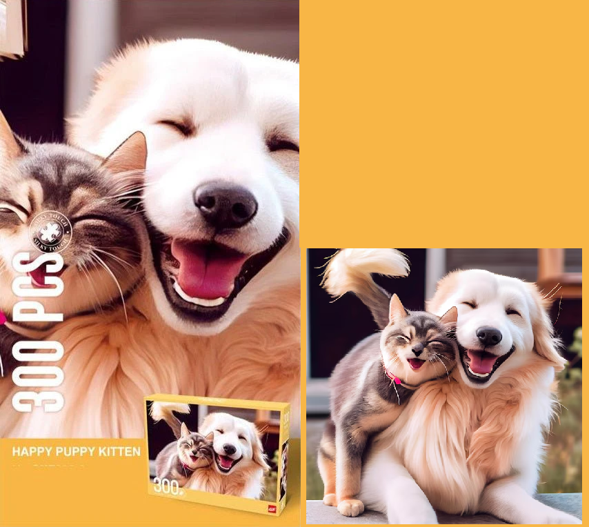 Art Puzzle Happy Puppy Kitten 300 pieces Jigsaw Puzzle - 006