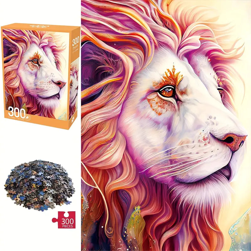 Art Puzzle Flowers Drawn Lion 300 pieces Jigsaw Puzzle - 003