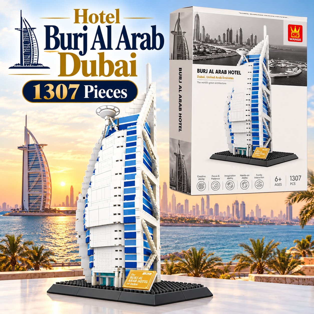 Hotel Burj Al Arab Dubai Building Blocks 1307 Pieces - 220