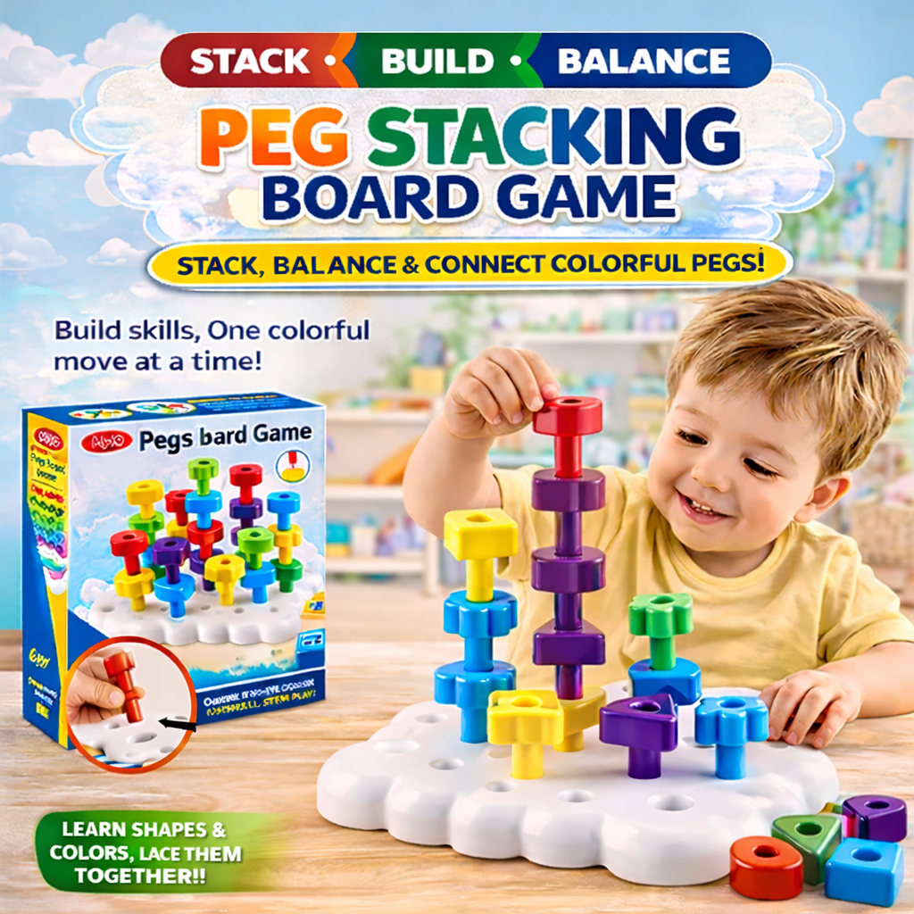 Color Pegs Stacking Board Game with Lacing 26 Pieces - 009