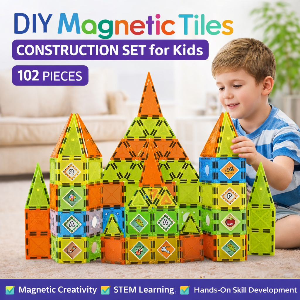 DIY Magnetic Tile Construction Set for Kids 102 piece - 046