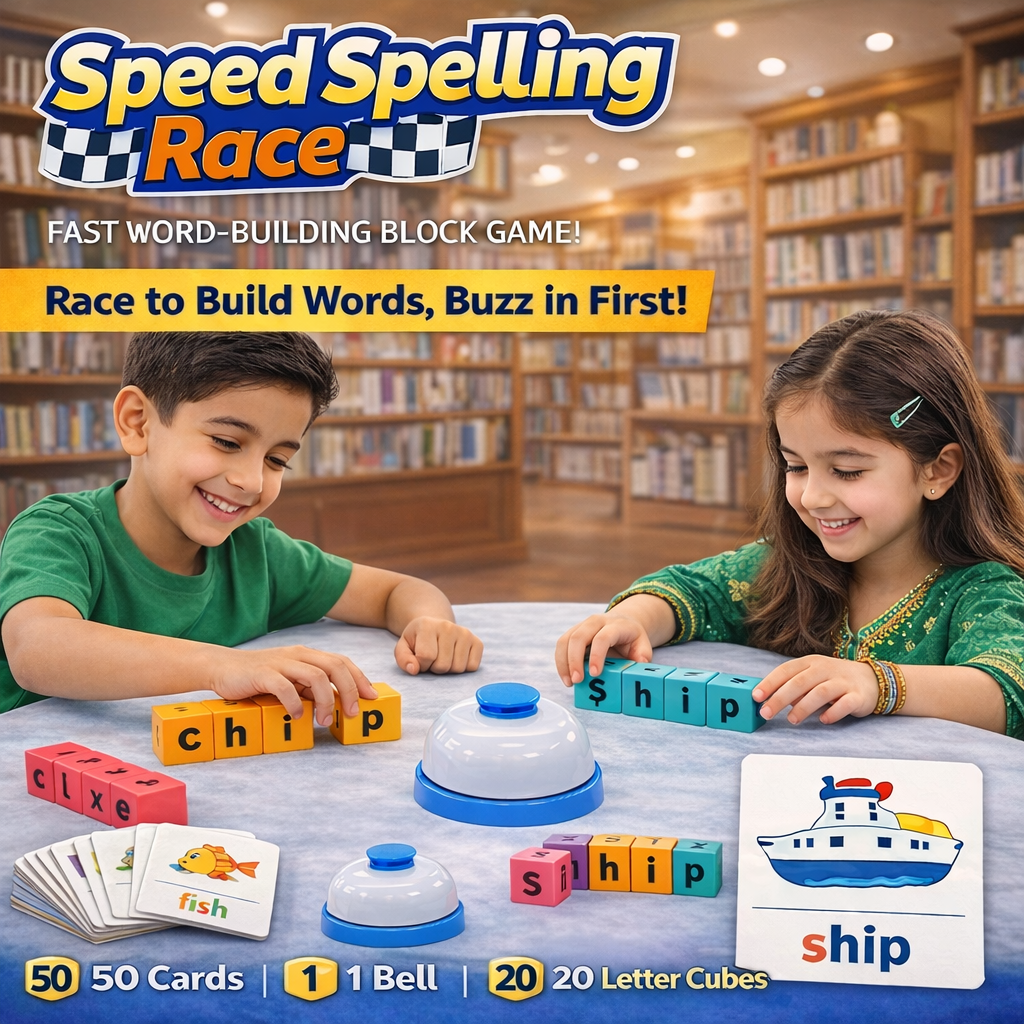 Word Spelling Blocks Building Challenge Game 50 Spelling Cards - 053