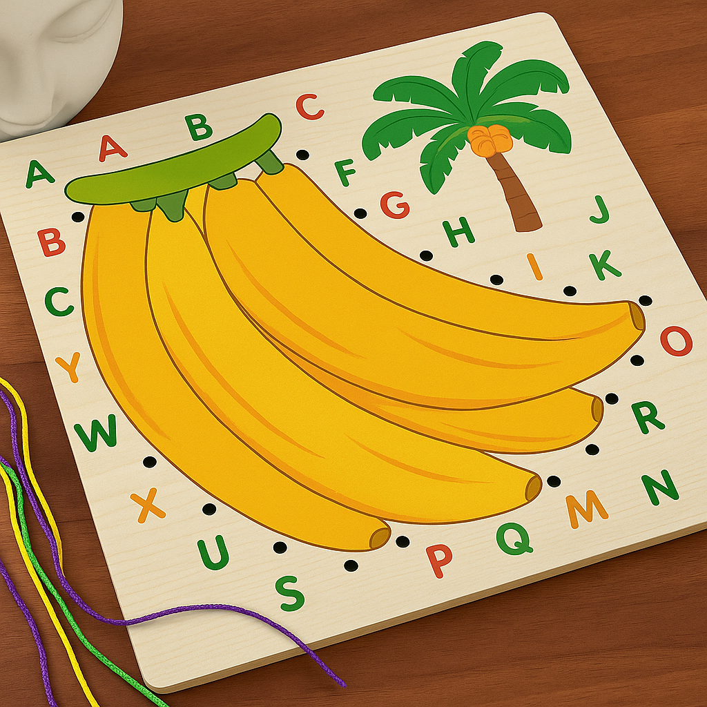 Wooden Alphabet Lacing Board - (Random design) 017