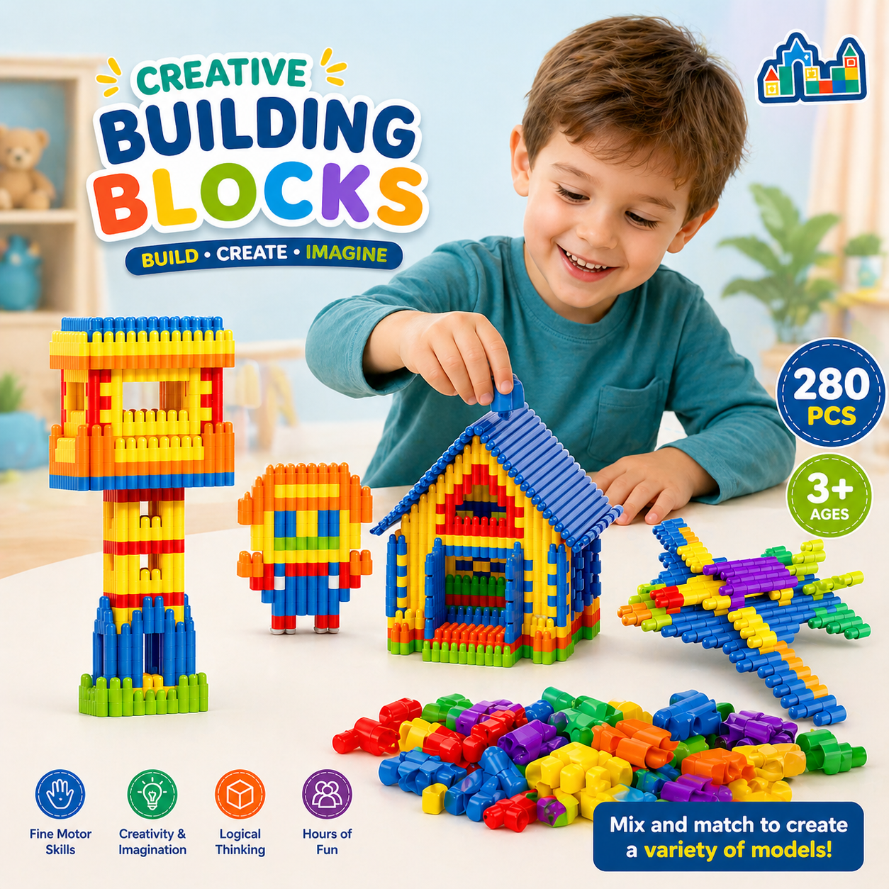 Creative interlinking Building Blocks Set 280 pieces - 628