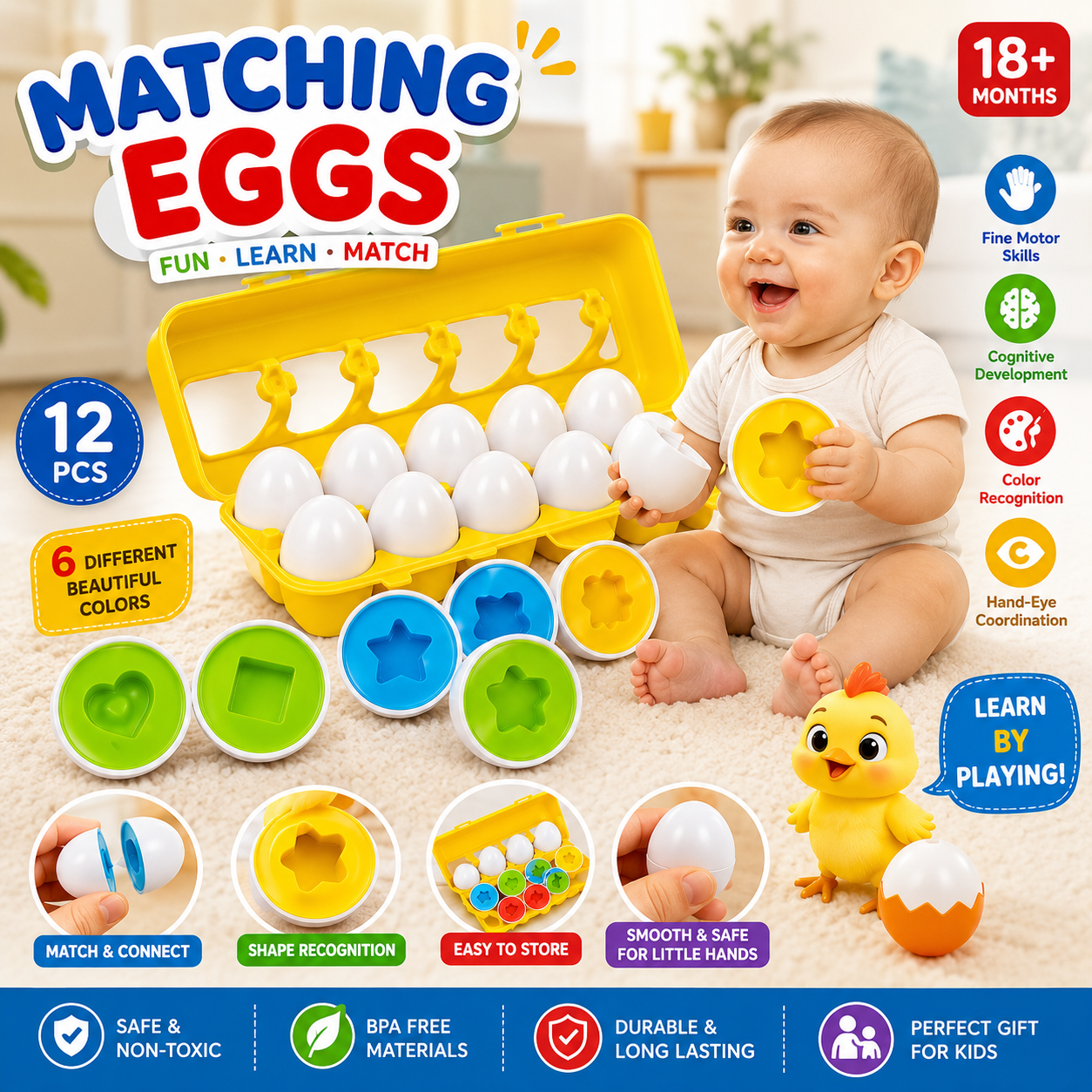 Matching Eggs 12pcs Educational Toy - 764