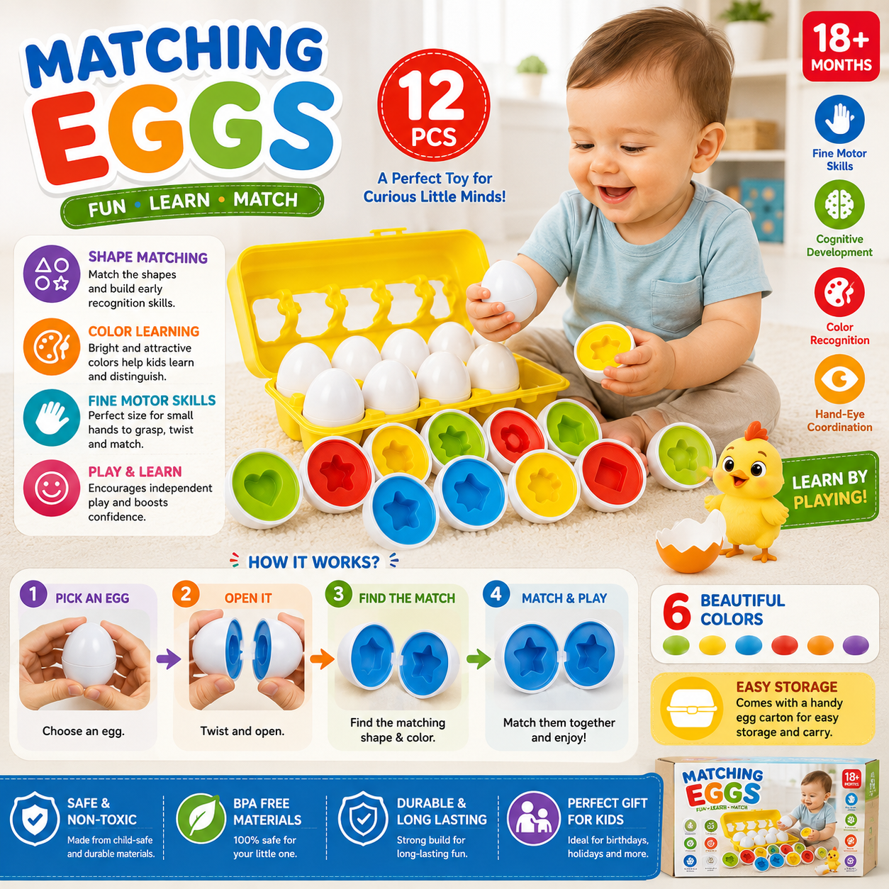Matching Eggs 12pcs Educational Toy - 764