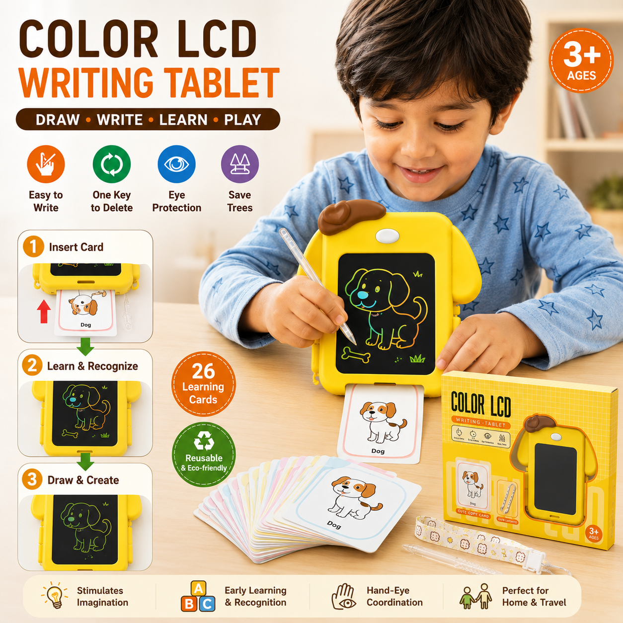 Color LCD Writing Tablet Learning Flashcards - 26pcs