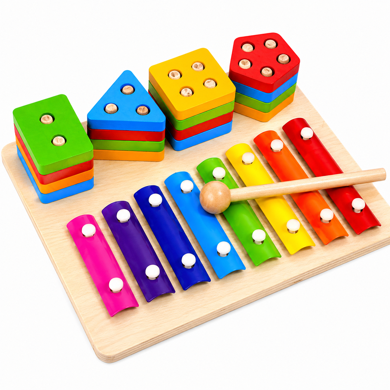 Wooden Xylophone and Shape Stacking Learning Toy