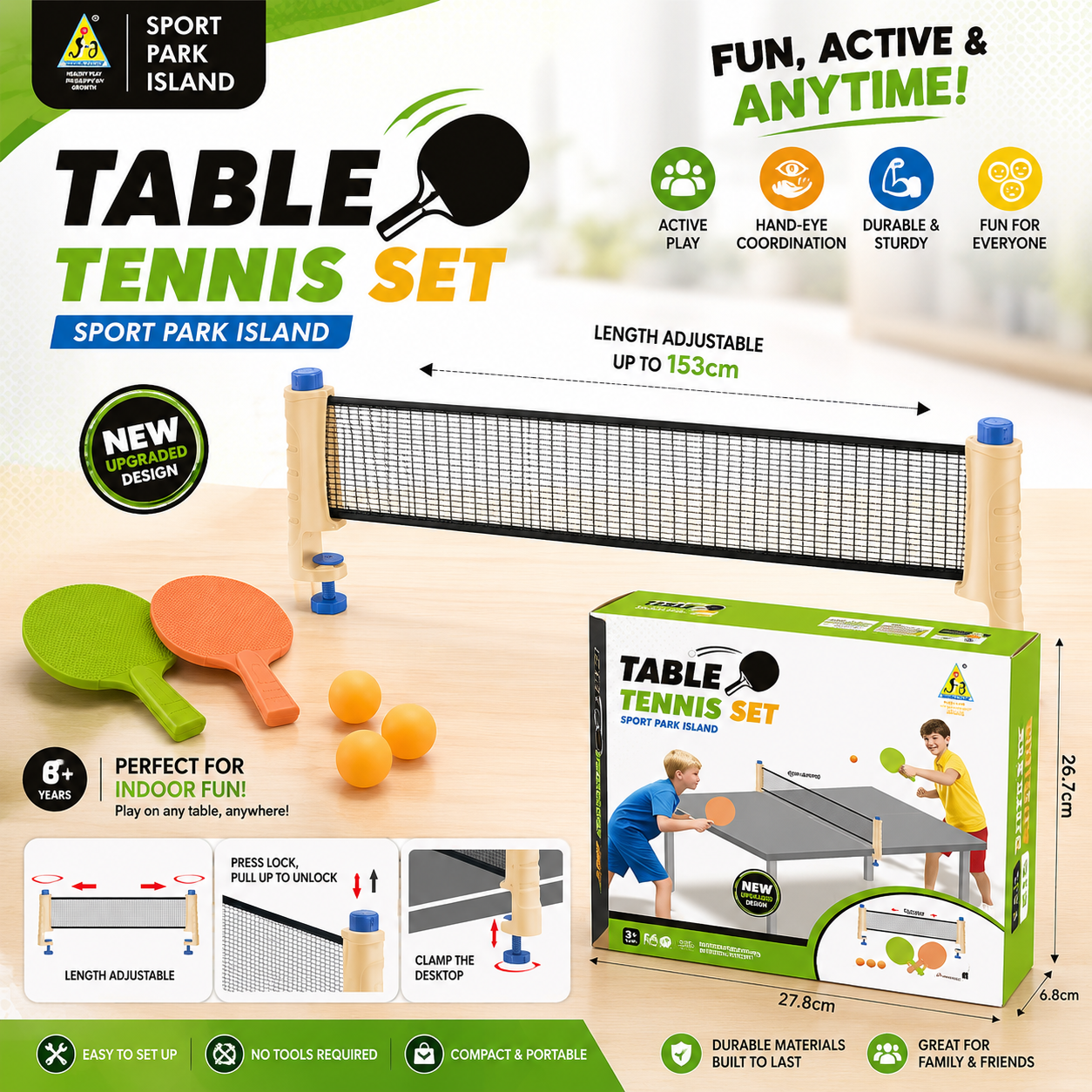 Portable Table Tennis with Adjustable Net Play Set