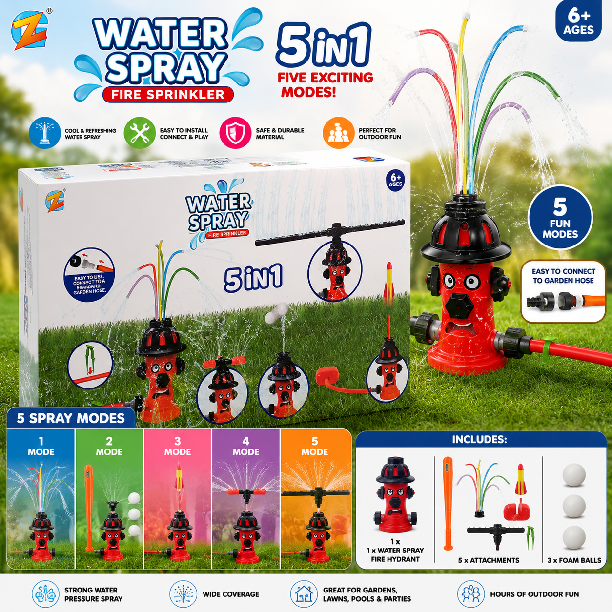 5in1 Water Spray Fire Hydrant Sprinkler Pretend Play - 067