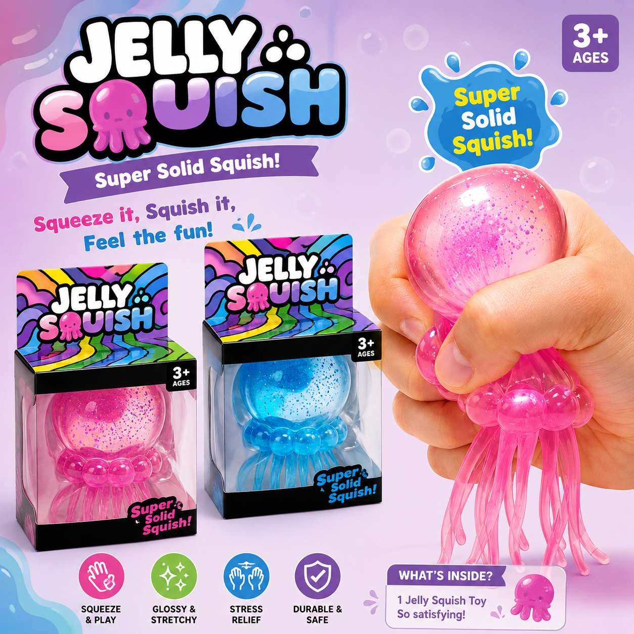 Jelly Squish Sensory Toy Super Solid Stretchy Stress Cube Relief Fidget Toy for Kids and Adults