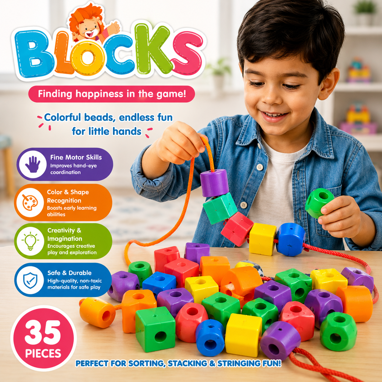 Colorful Lacing Beads & Shape Sorting Set 35 pieces - 206