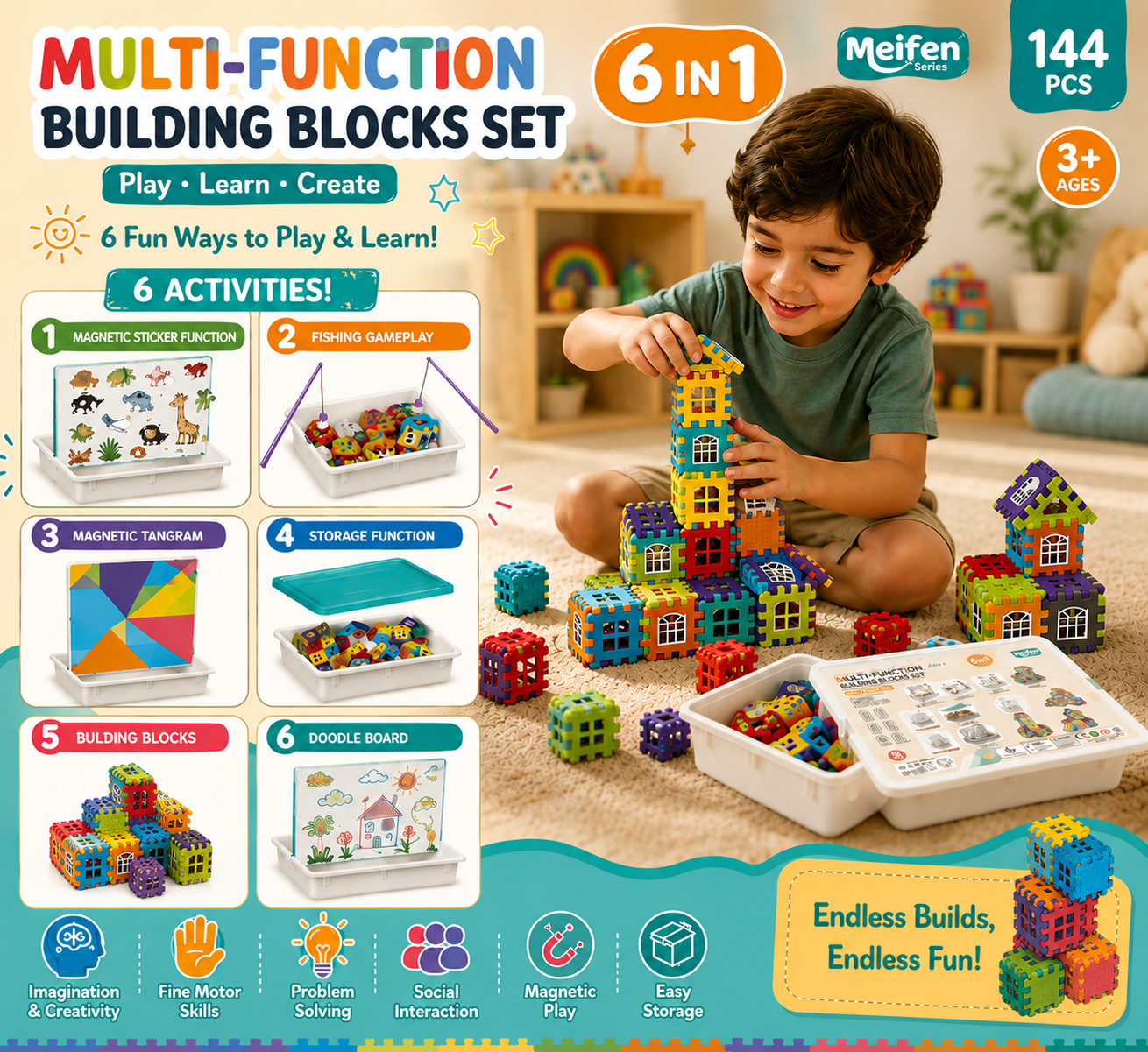 6in1 Educational Activity Building Blocks Set 144 PCS - P23