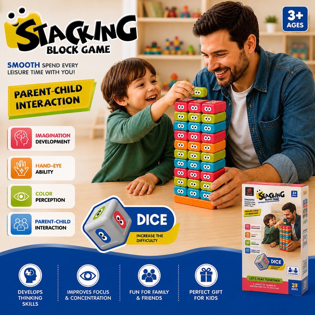 Monster Stacking Block Balance Game with Dice – 30 Piece Educational Family Toy - 146