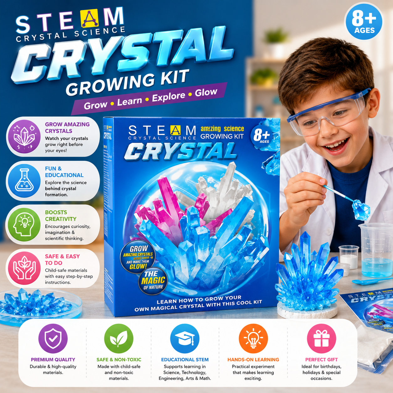 Crystal Growing Kit STEAM Science Experiment Kit for Kids - S04