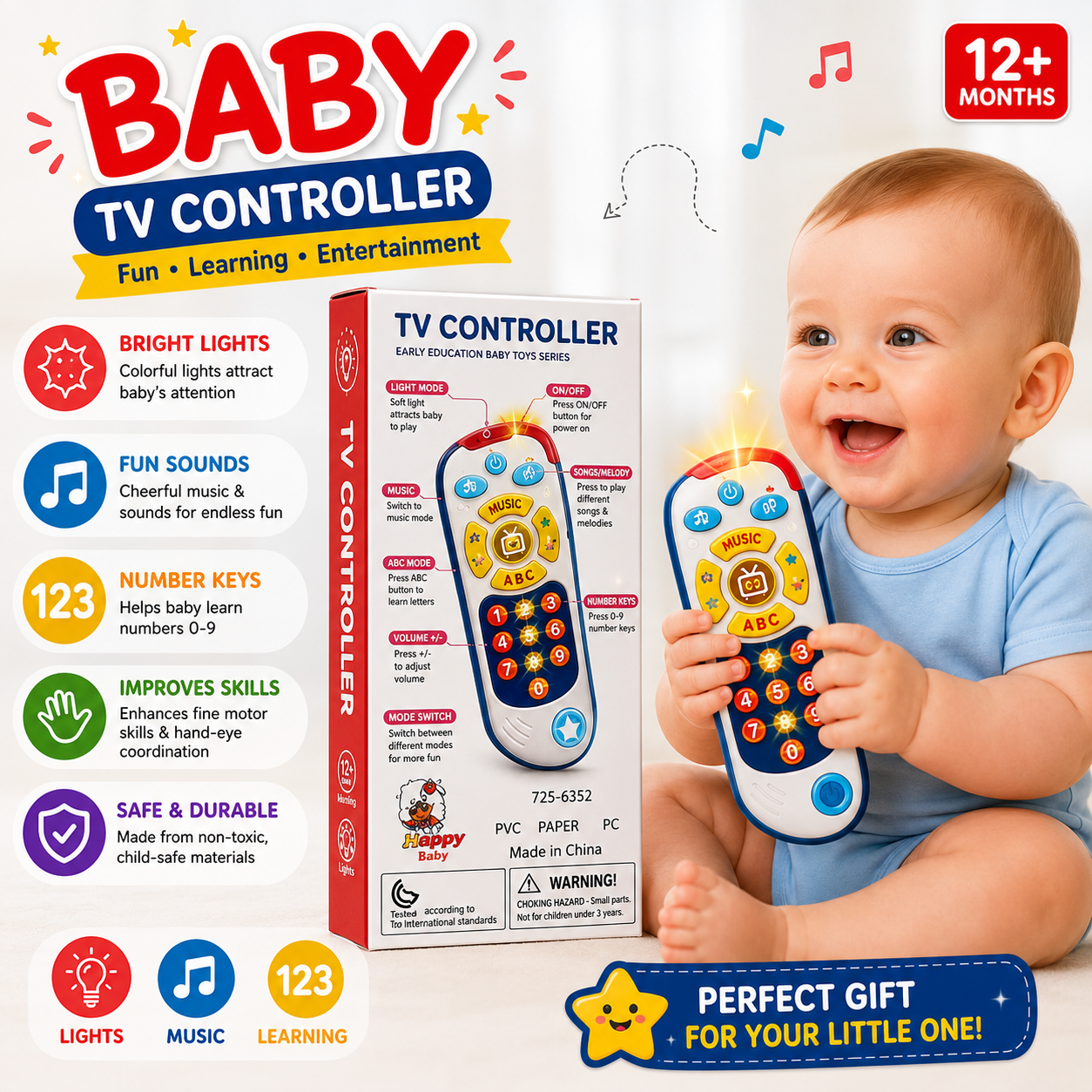 Baby TV Controller Toy Interactive Musical Learning Remote for Toddlers - 225