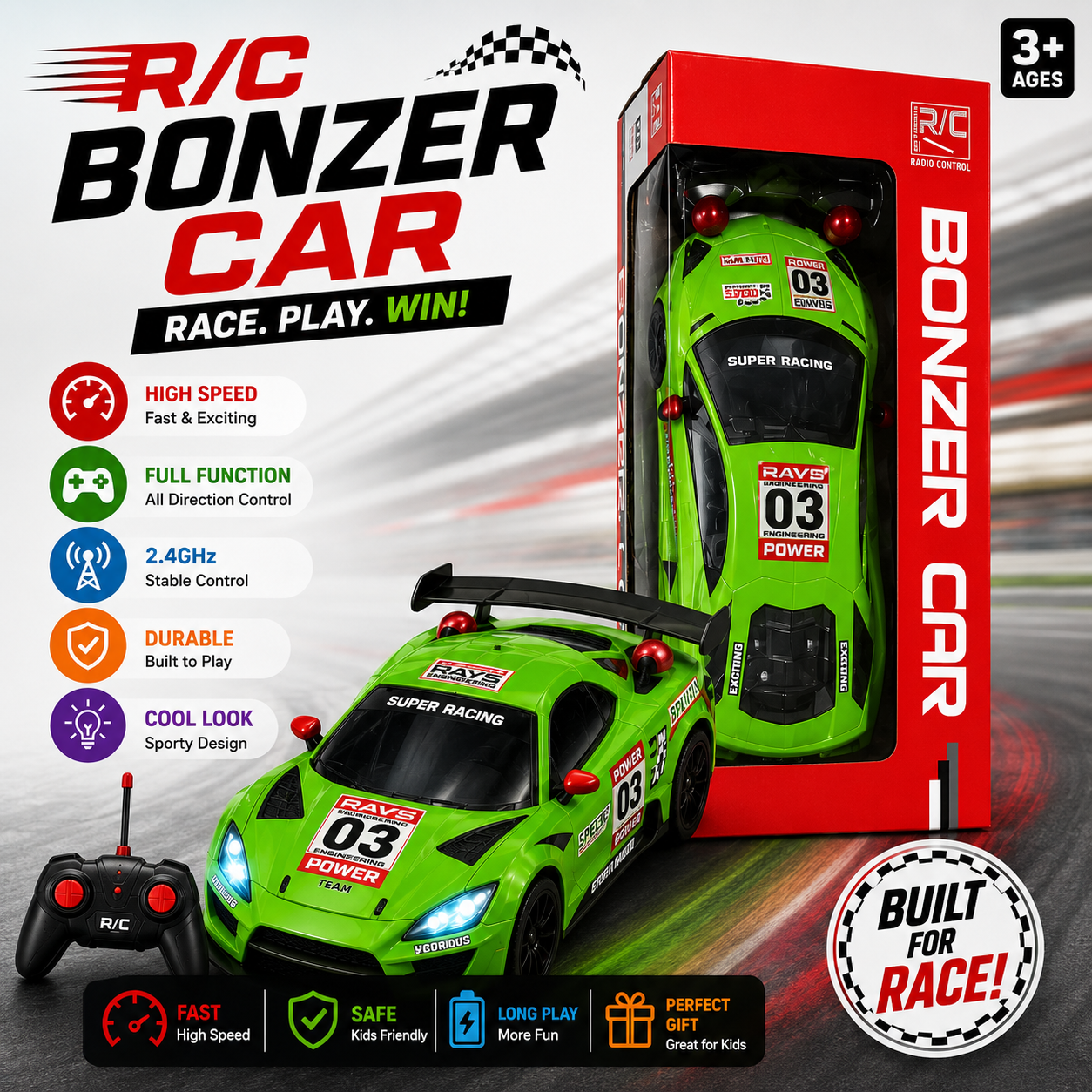 R/C Bonzer Racing Car High-Speed Remote Control Sports Car