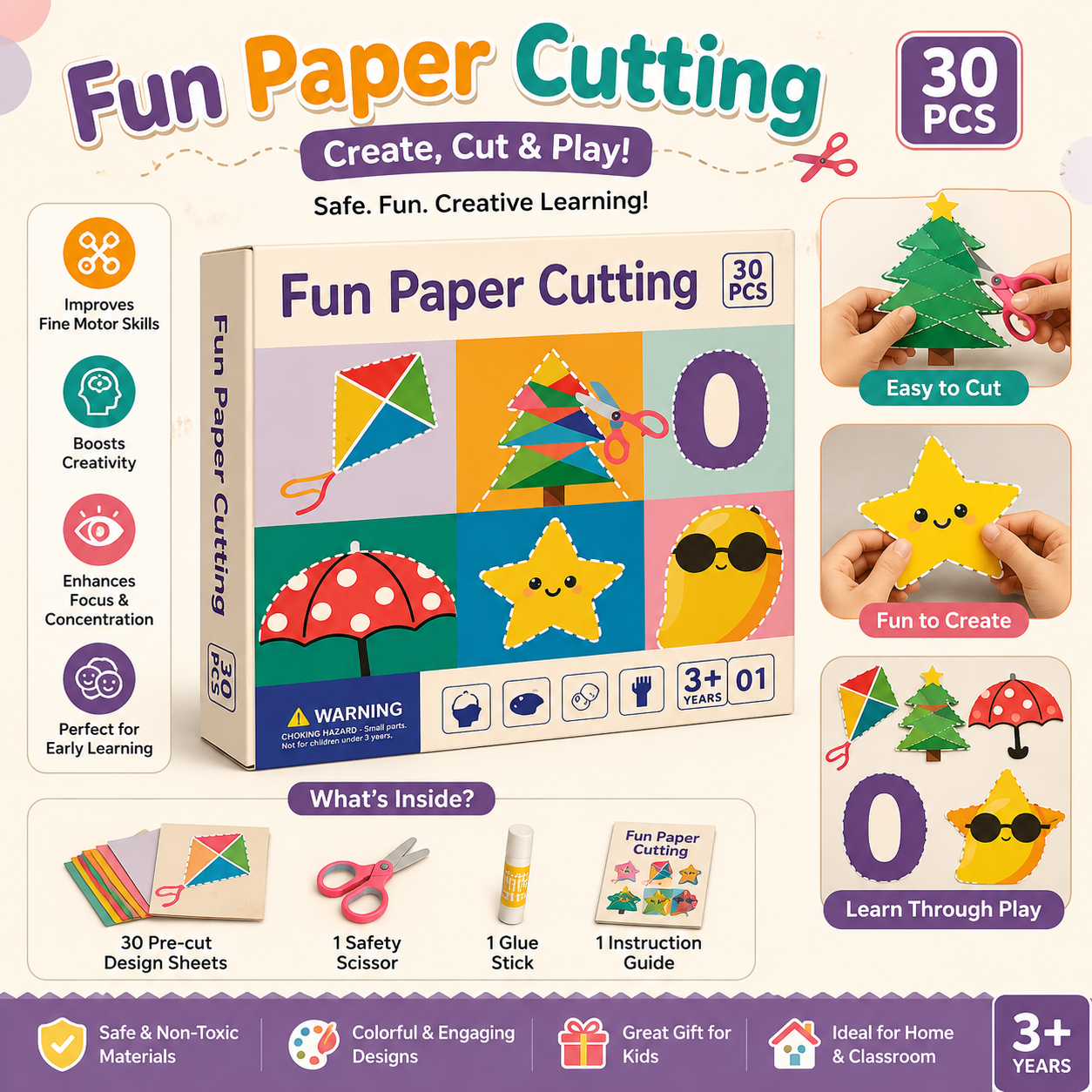 Kids Paper Cutting Craft Kit – 30 PCS