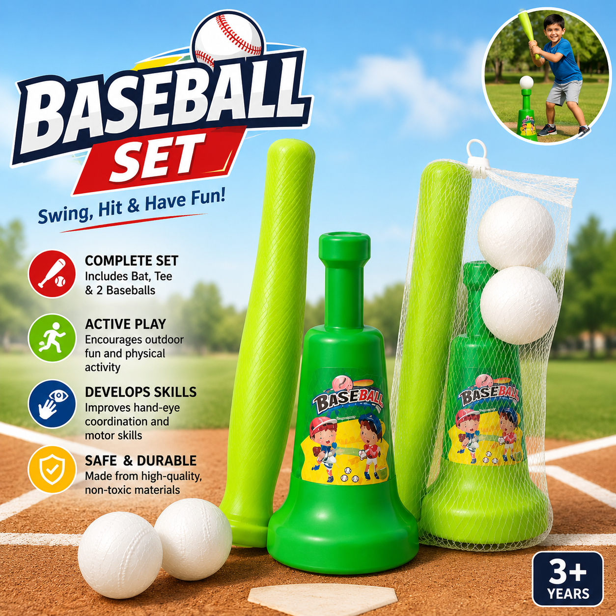 Kids Baseball Bat & Tee Set - 264
