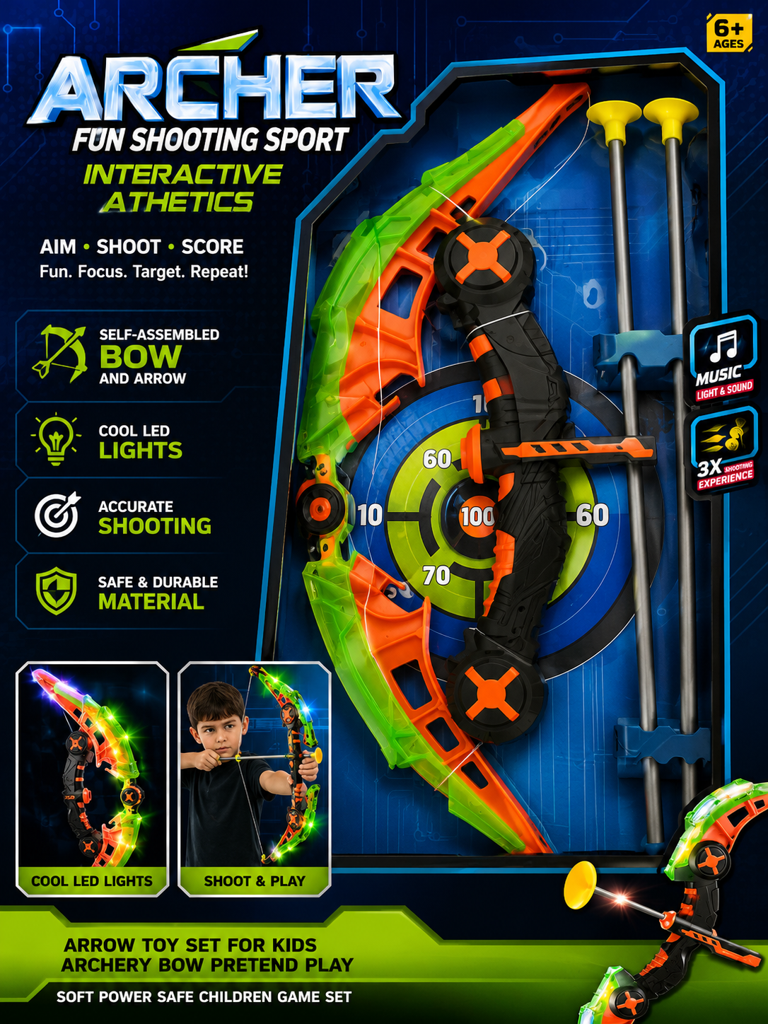 Archery Fun Shooting Sport Bow & Arrow Set with Target - 25A