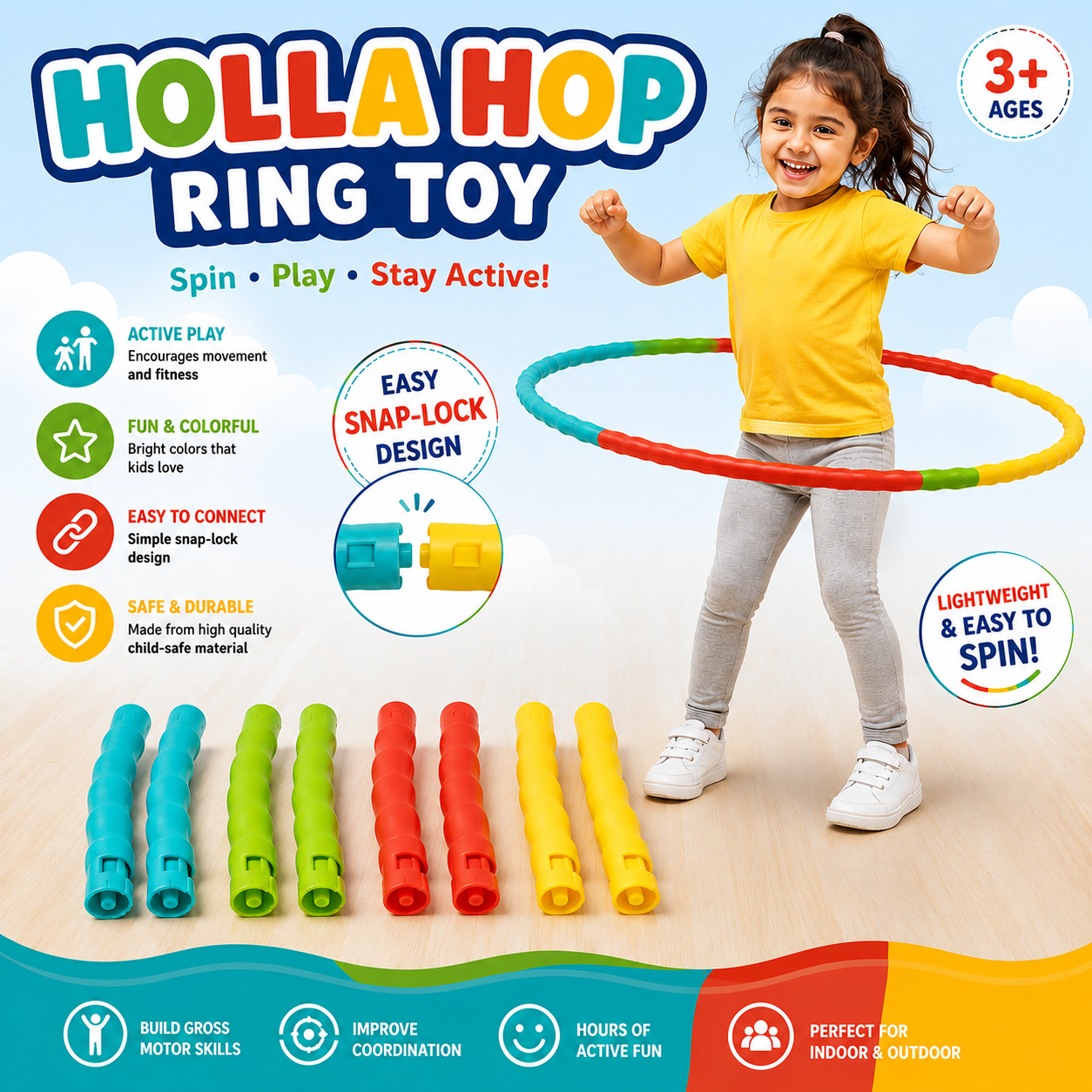 Holla Hop Ring Toy for Kids – Snap Lock Exercise Hoop
