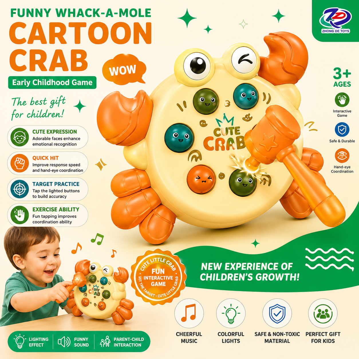 Cartoon Crab Whack-a-Mole Game with Music & Lights - Q58