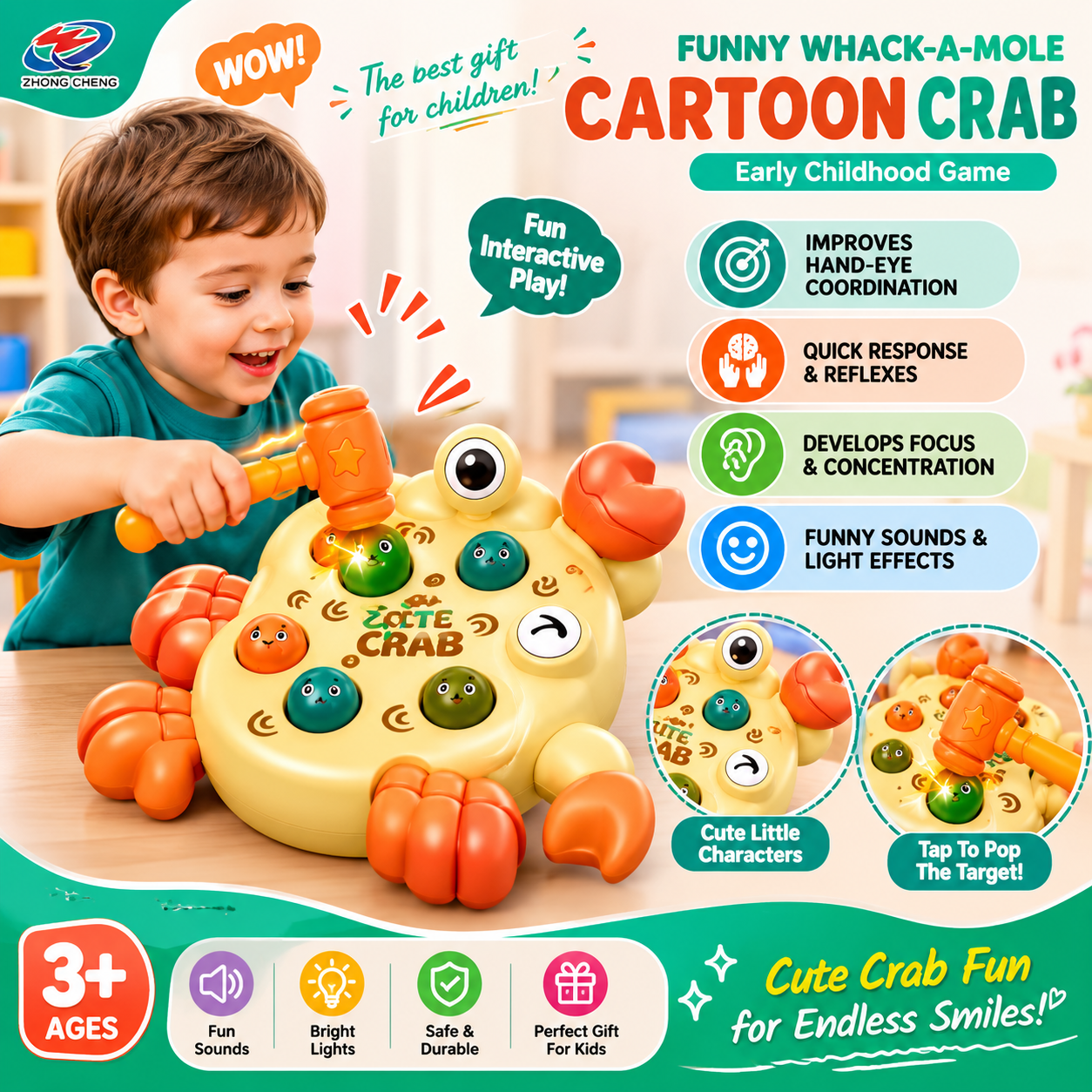 Cartoon Crab Whack-a-Mole Game with Music & Lights - Q58