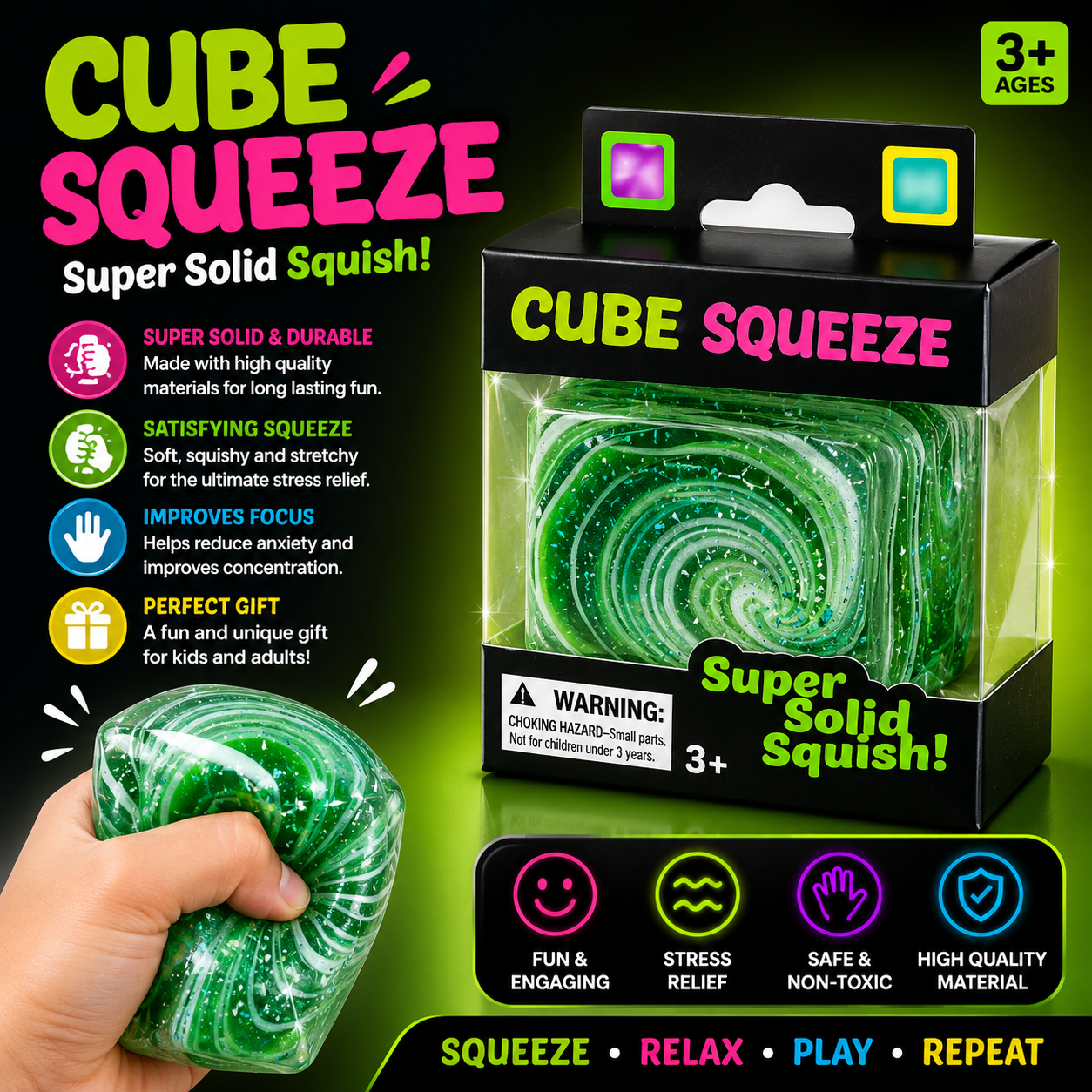 Cube Squishy Stress Toy Soft Sensory Fidget Cube - Random Color