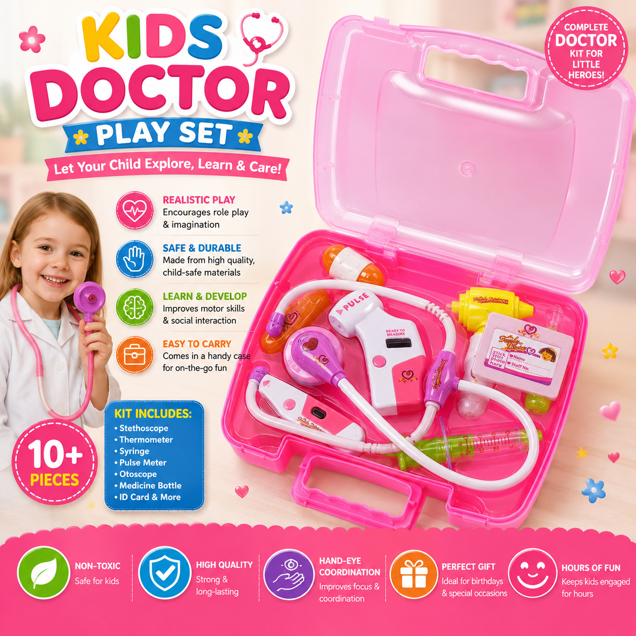 Pretend Play Realistic Tools Medical Doctor Briefcase Set - 900