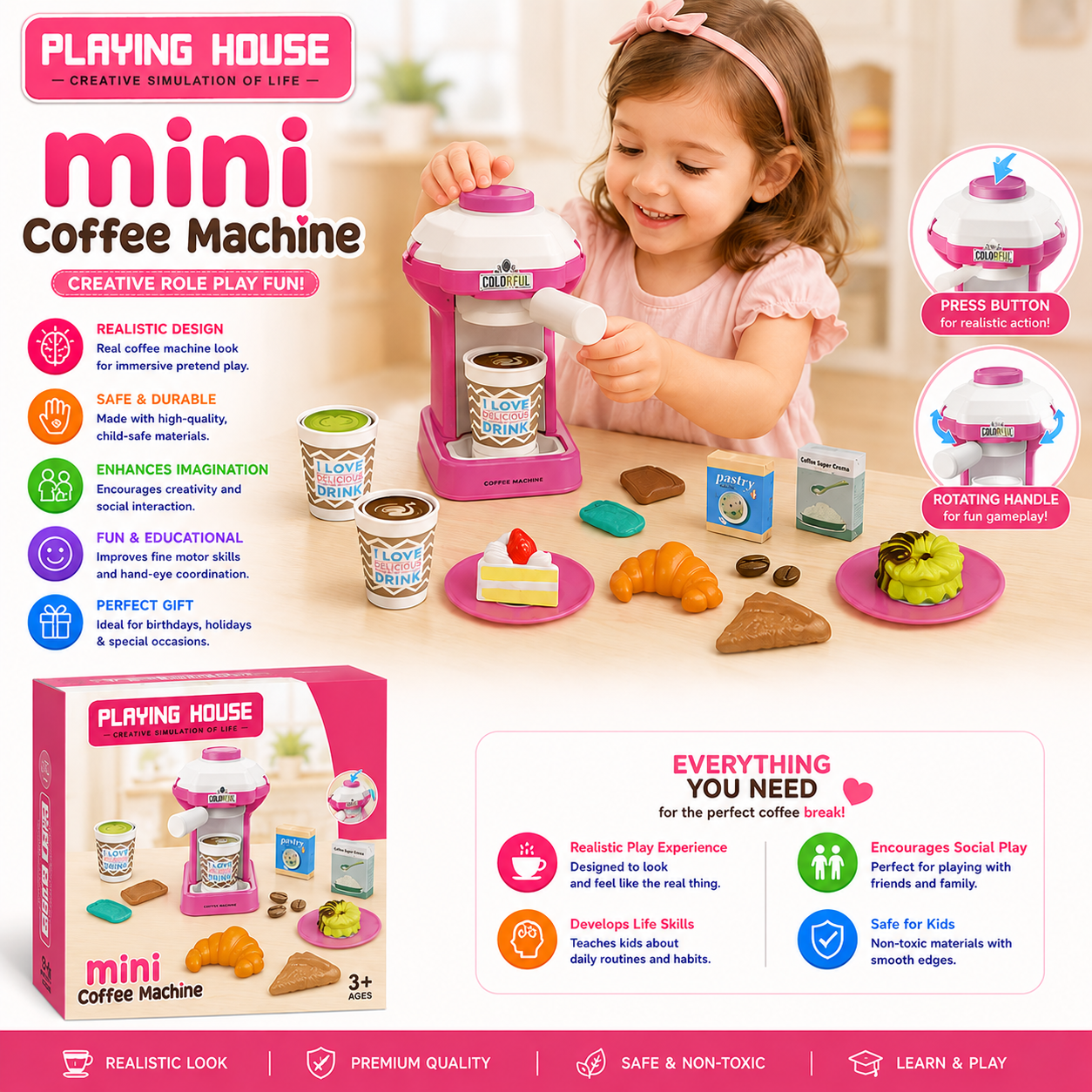 Kids Pretend Play Mini Coffee Machine Set - 617