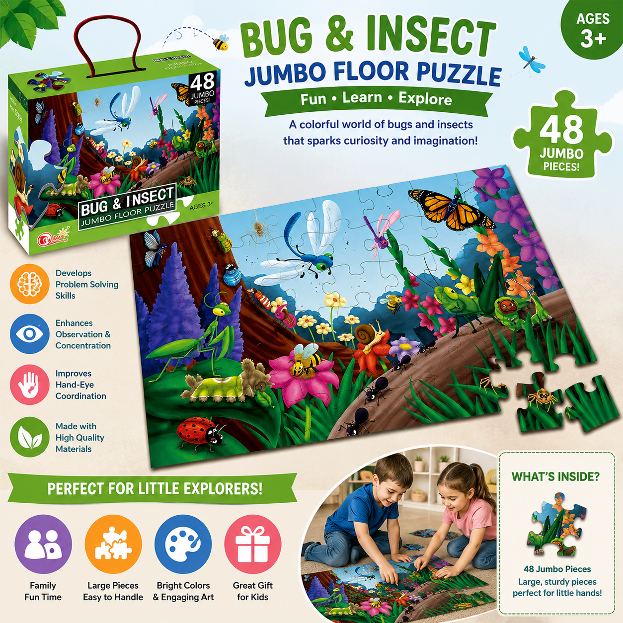 Bug and Insect Jumbo Floor Jigsaw Puzzle 48 pieces - 096