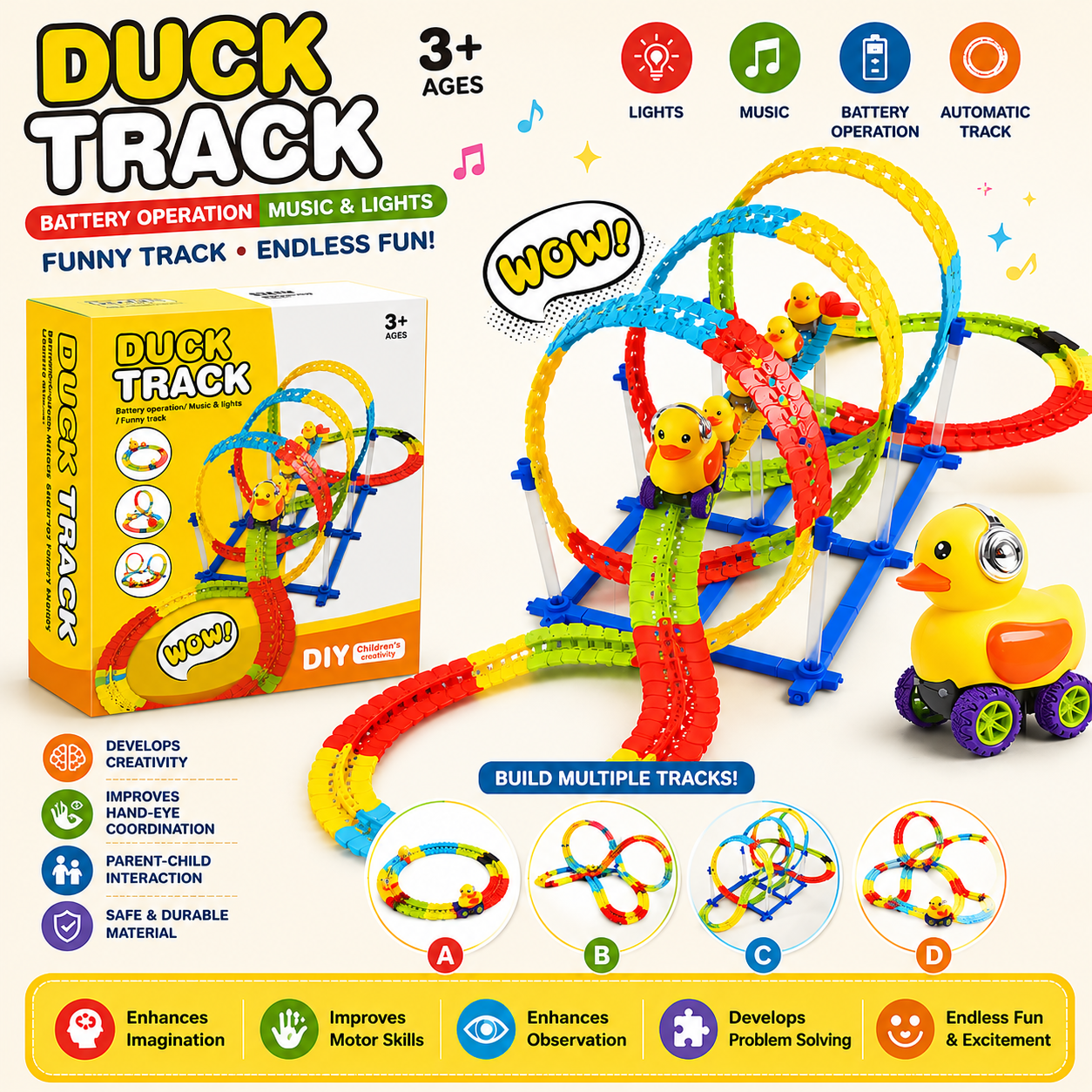 Duck Track Roller Coaster Toy with Sounds and Lights - 897