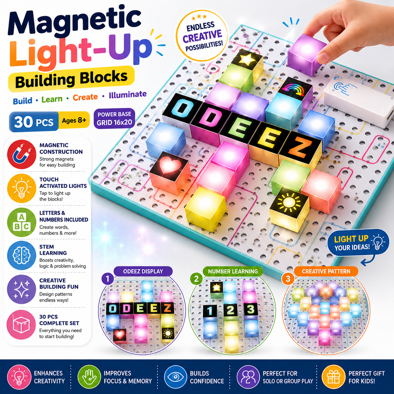 Magnetic Light-Up Building Blocks 30 PCS STEM Learning Set - 79E