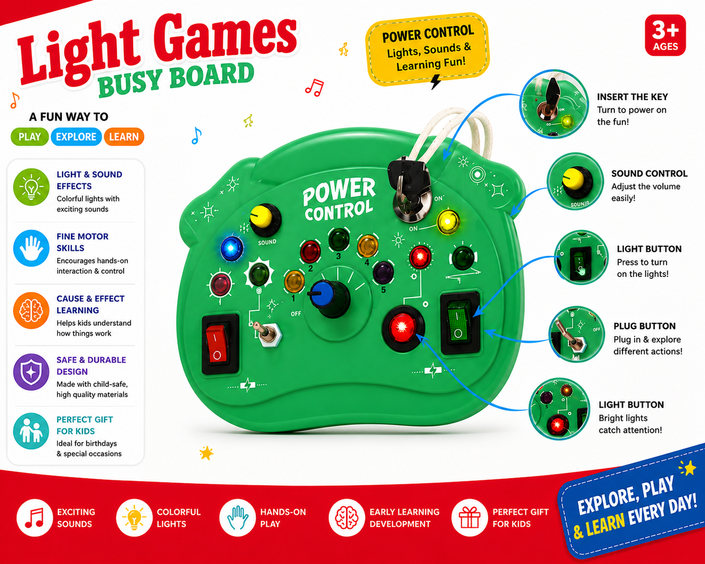 Light Games Busy Board Interactive Learning and Sensory Activity Board for Kids - 599