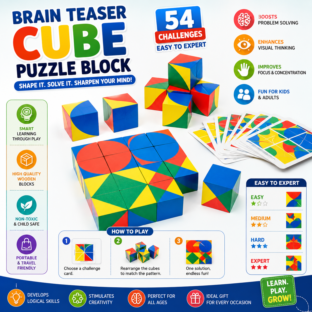 Brain Teaser Cube Puzzle Block  54 Challenge Pattern Matching Game