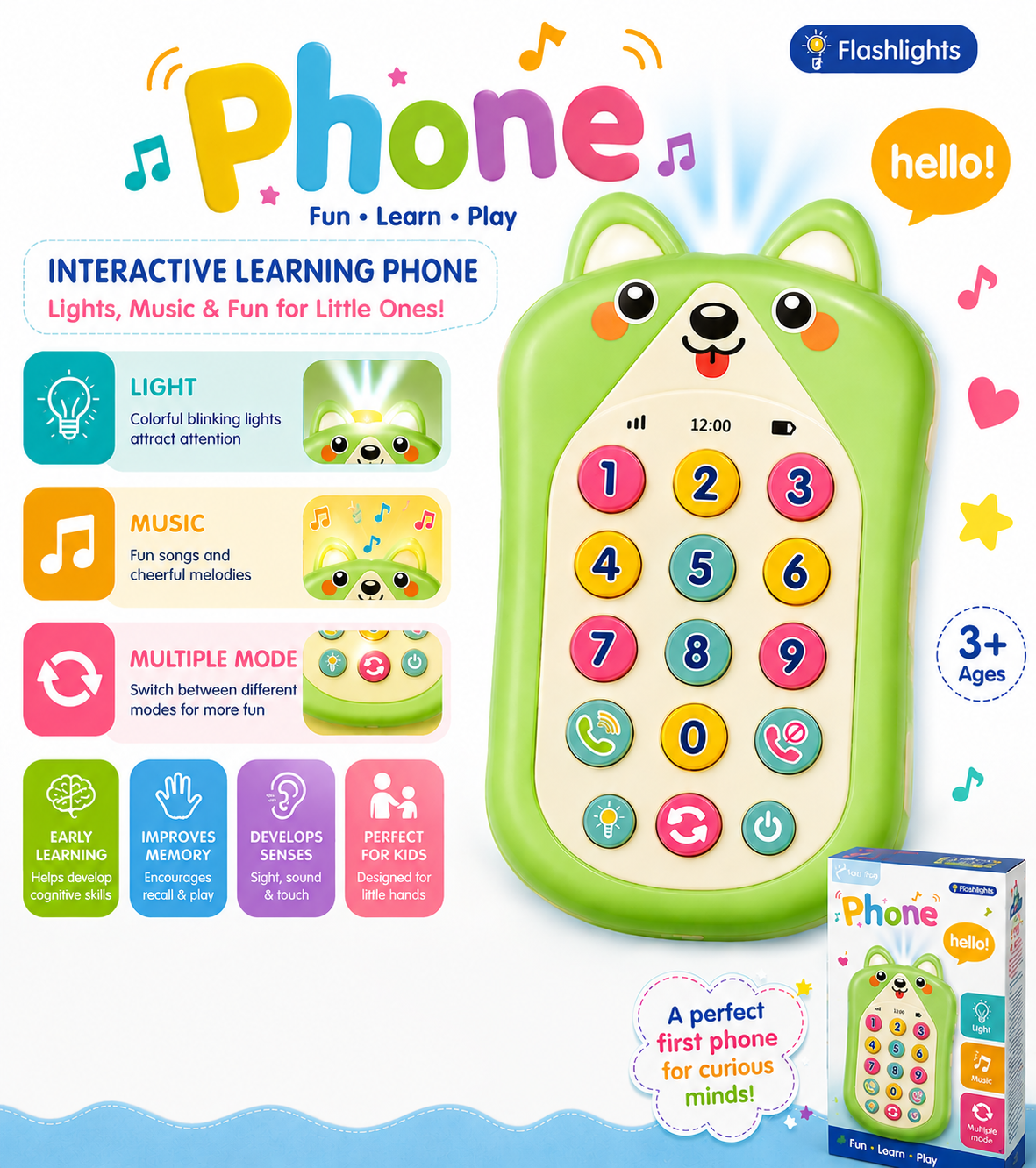 Interactive Learning Phone Toy for Kids  Lights, Sound and Educational Fun - 797